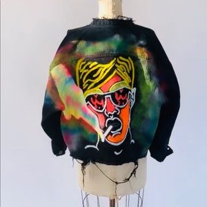 Hand painted black denim jacket